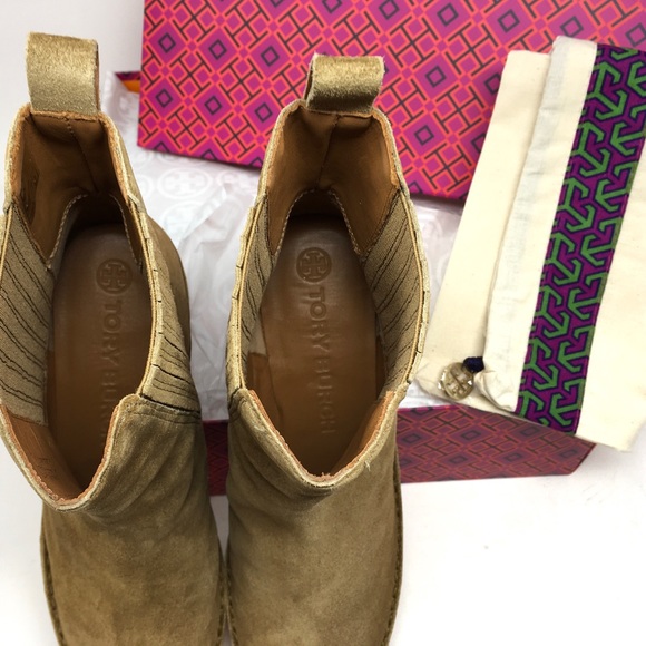 Tory Burch Lila Heeled Ankle Boot Natural Suede Alice Brown - Picture 10 of 15